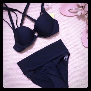 NWT aerie Navy Blue Bikini xs High waist